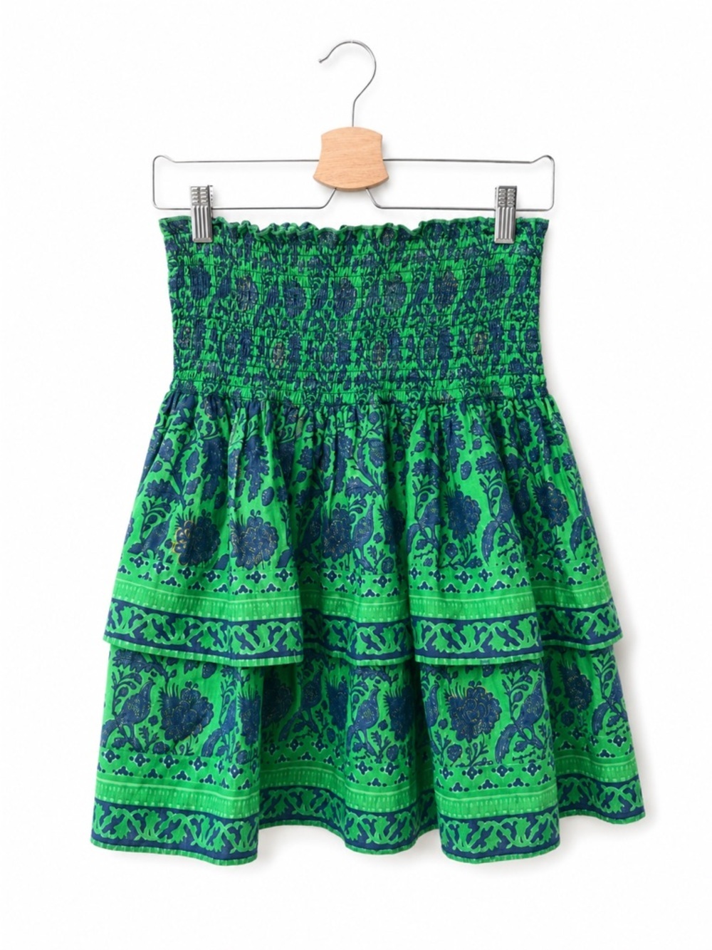 La Plague Palace Smocked Skirt Mini Cotton India Birds Feminine Romantic boho